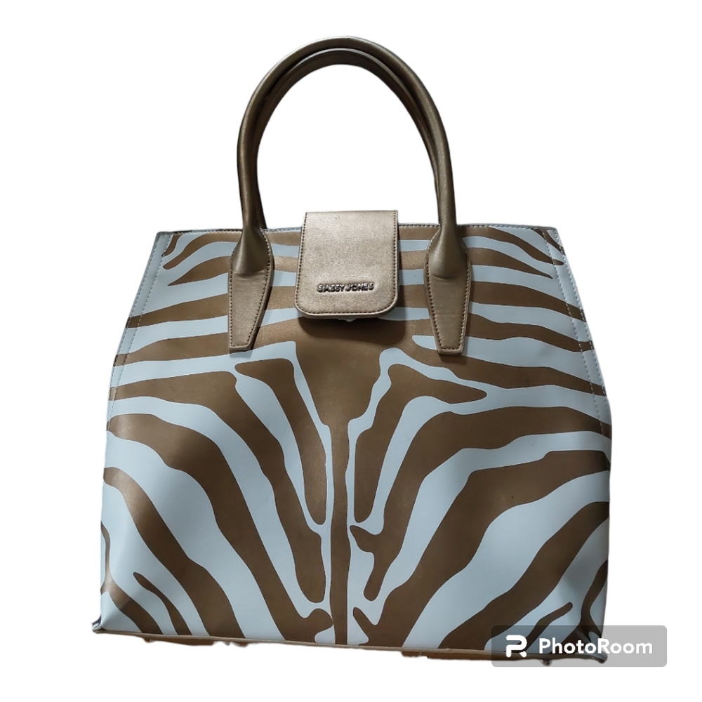 Sassy Jones Reia Metallic Tiger Print Double HandlesOversized Tote with Dust Bag